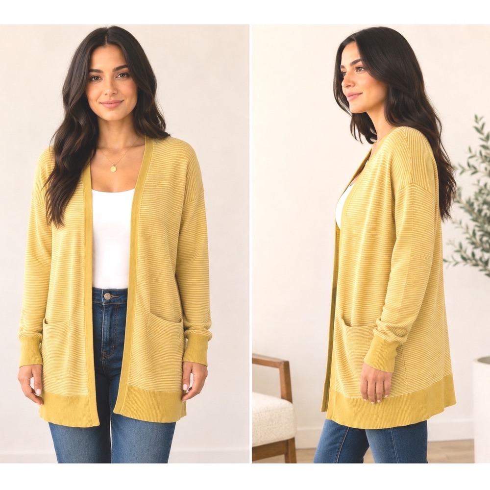 Marled Mustard Striped Textured Cardigan Slouch Patch Pockets XS Grandmacore